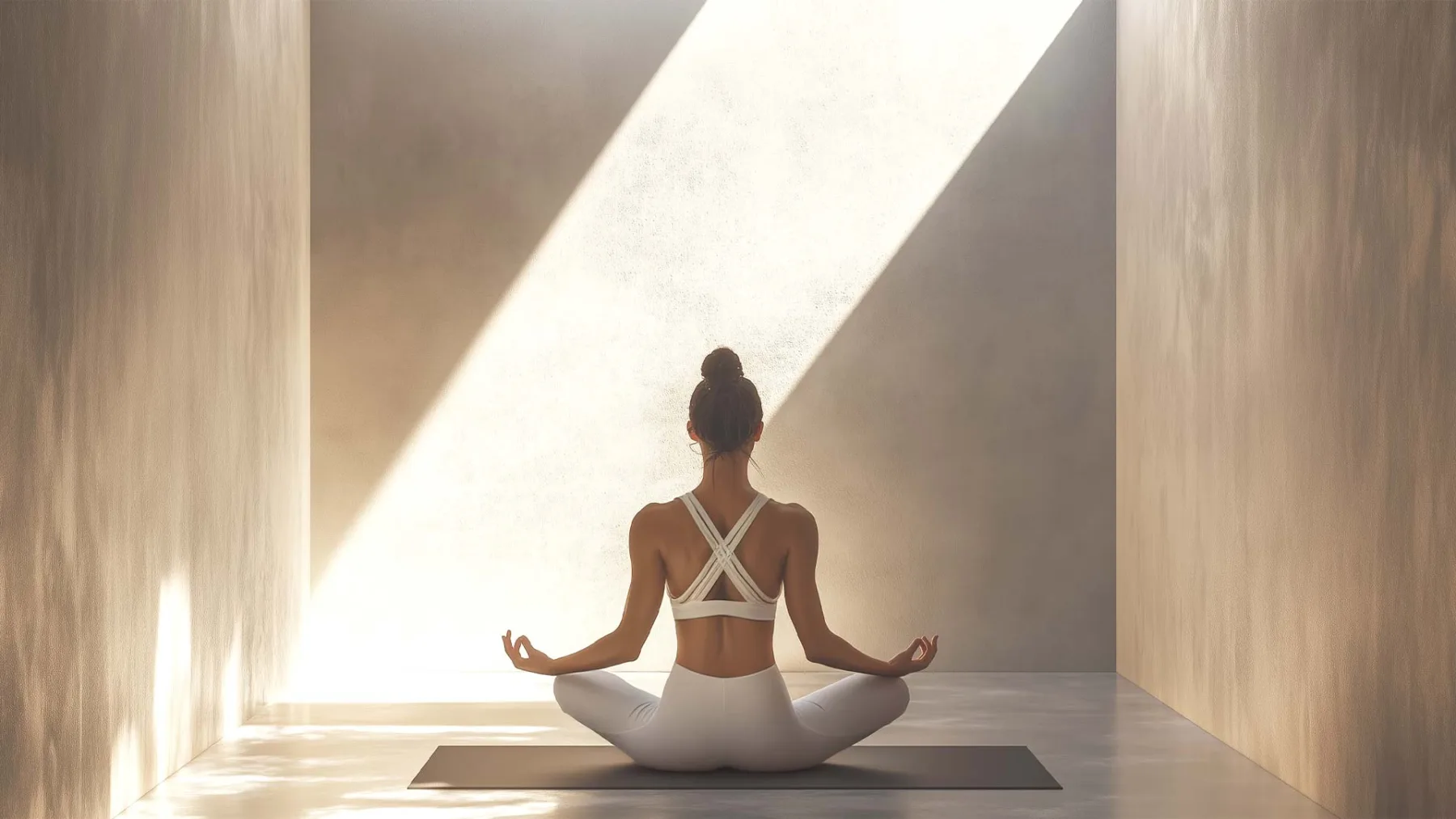Une personne en méditation, seule dans un rai de lumière